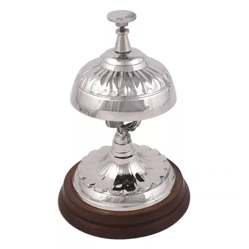 Desk bell 10x10x15cm Silver colored with wood