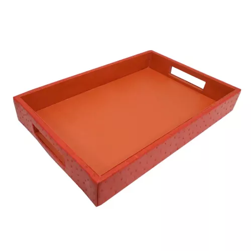 Tray 38x25.5x6cm With red ostrich leather handle