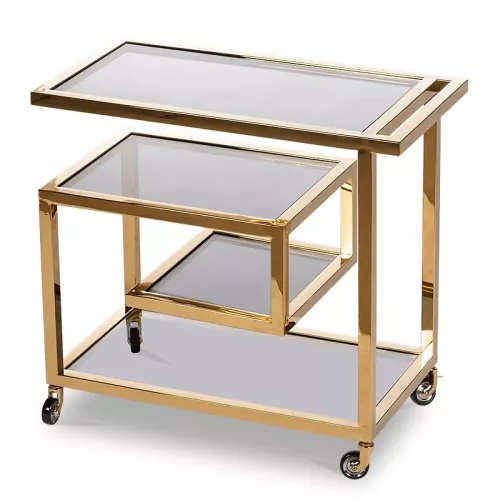 Bar Trolley Brodie gold-colored 83x42x78cm with black glass