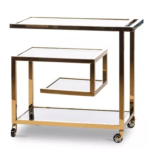 Payaa Bar Trolley Brodie gold-colored 83x42x78cm with black glass (111432)