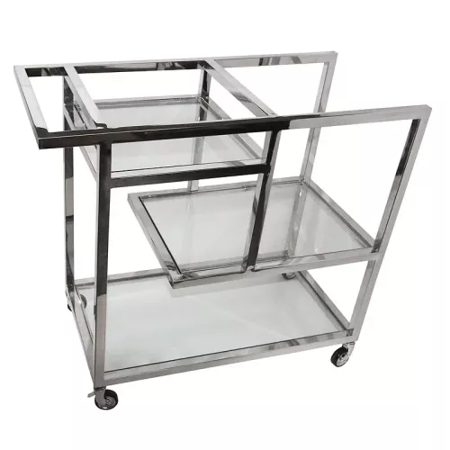 Bar Trolley Terrence 89x42x80cm silver Clear Glass
