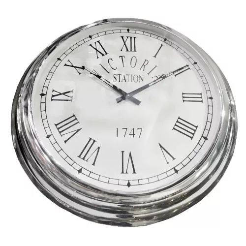 Wall clock 62x62x9cm Victoria Station silver round