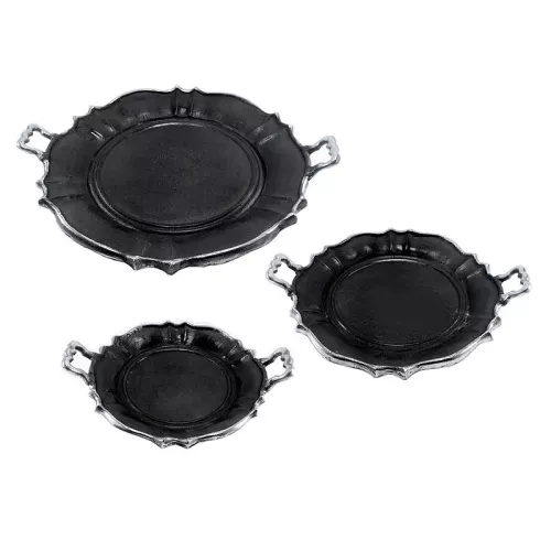 Tray 65x56x9.5cm Round (Set Of 3) rough metal black