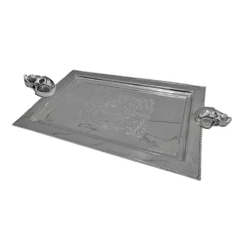 Tray 37x30x6cm Rectangular With Skull Handles