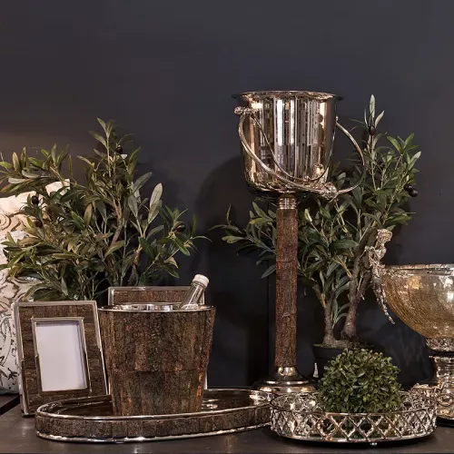 Payaa Wine cooler 22x22x21cm with wood and silver (111341)