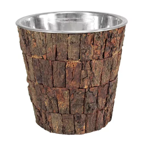 Wine cooler 22x22x21cm with wood and silver