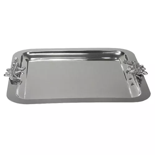 Tray 47x47x3cm Aligator handle silver